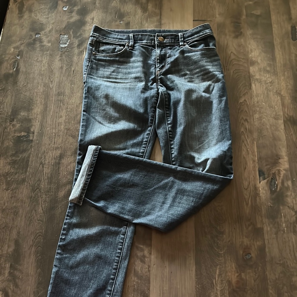 LOFT womens dark washed low rise straight leg jeans size 28